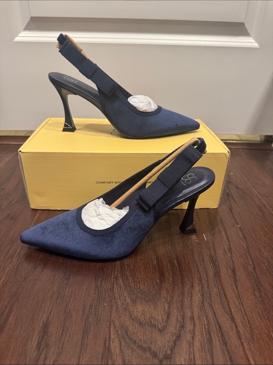 Cosy Island Shoes - COSY ISLAND Pointed Navy Slingback Heels with Sculpted Heel - Women's Dress Pump